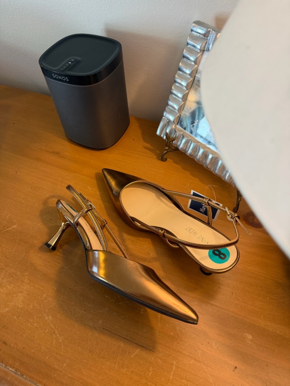 NWT Nine West Shimmery Bronze Slingback Pointed Kitten Heels - Picture 10 of 13